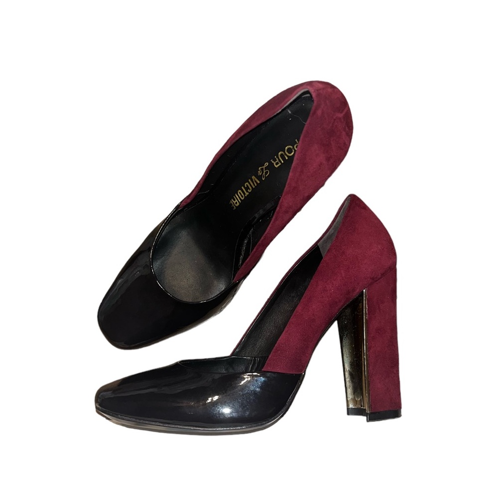 Pour la Victoire Fonta Black Patent and Suede Burgundy Pump